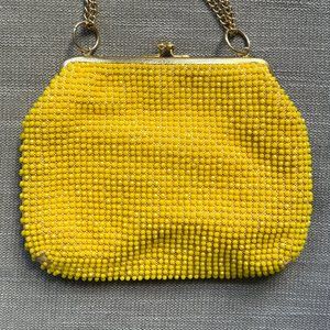 Vintage Groovy Yellow Beaded Purse with Gold Accents